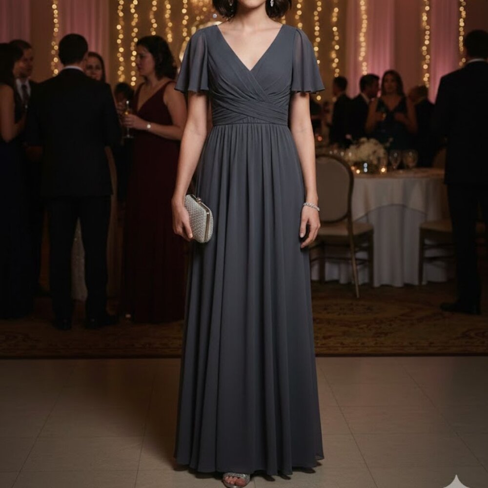 David's Bridal Flutter Sleeve Crisscross Mesh Dress